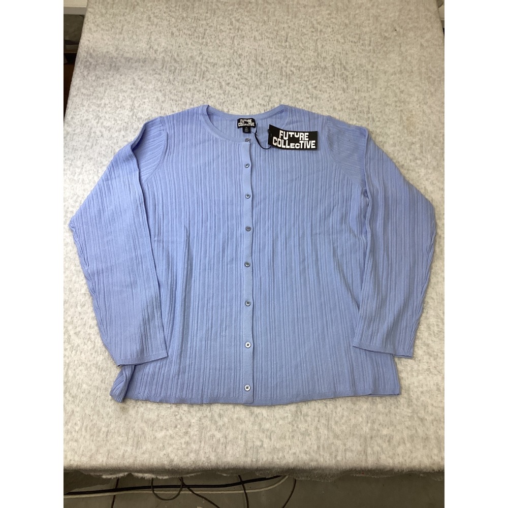 Future Collective Light Blue Ribbed Button Down Cardigan Sweater 2X‎ New